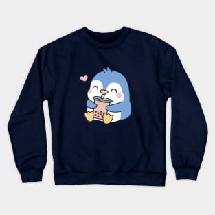 Cute Little Penguin Loves Boba Tea Crewneck Sweatshirt